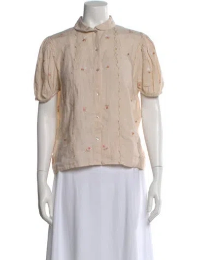 Pre-owned Thierry Colson Linen Floral Print Blouse In Neutral