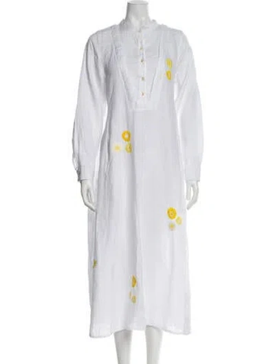 Pre-owned Thierry Colson Mock Neck Long Dress In White