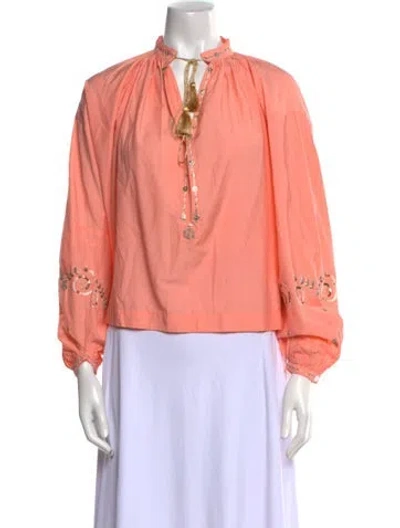 Pre-owned Thierry Colson Mock Neck Long Sleeve Blouse W/ Tags In Pink