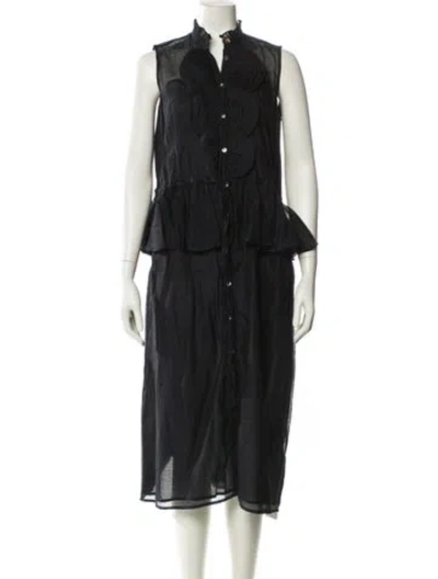Pre-owned Thierry Colson Mock Neck Midi Length Dress In Black