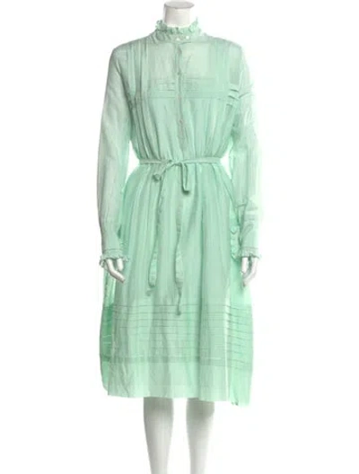 Pre-owned Thierry Colson Mock Neck Midi Length Dress In Green