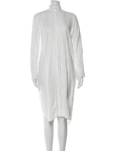 Pre-owned Thierry Colson Mock Neck Midi Length Dress In White