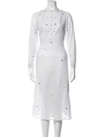 Pre-owned Thierry Colson Mock Neck Midi Length Dress In White