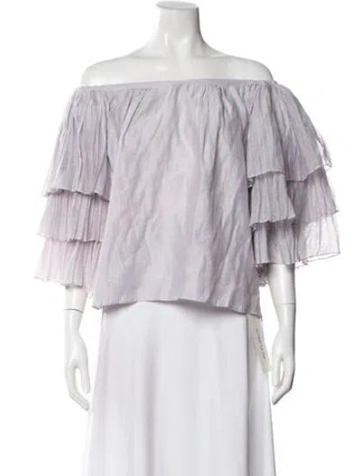 Pre-owned Thierry Colson Off-the-shoulder Three-quarter Sleeve Blouse In Purple