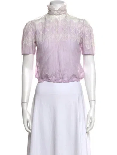 Pre-owned Thierry Colson Patterned Mock Neck Blouse In Purple