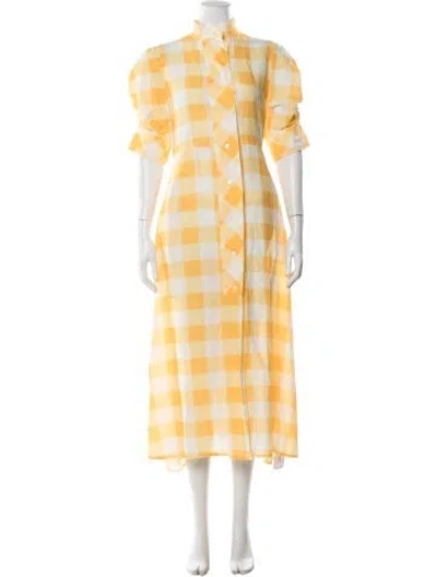 Pre-owned Thierry Colson Plaid Print Long Dress In Yellow