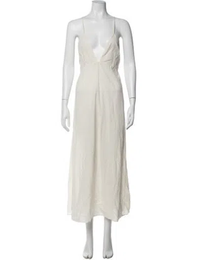 Pre-owned Thierry Colson Plunge Neckline Long Dress In Neutrals