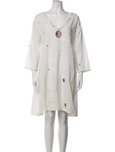 Pre-owned Thierry Colson Printed Knee-length Dress In White