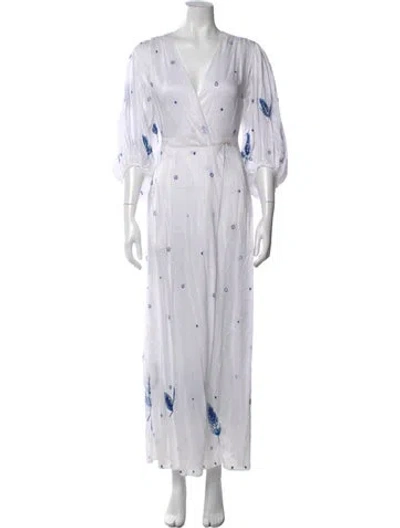Pre-owned Thierry Colson Printed Long Dress W/ Tags In White