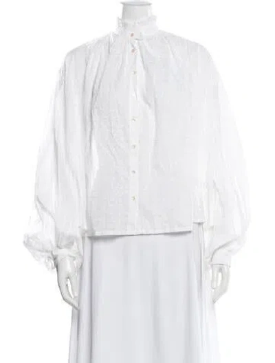Pre-owned Thierry Colson Printed Long Sleeve Blouse In White