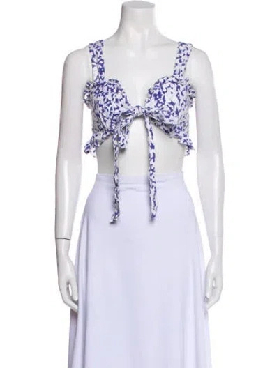 Pre-owned Thierry Colson Printed V-neck Crop Top In Blue