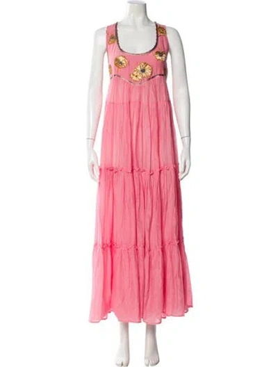 Pre-owned Thierry Colson Scoop Neck Long Dress In Pink