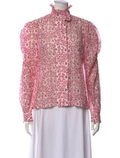 Pre-owned Thierry Colson Silk Floral Print Blouse In Pink