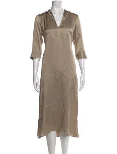 Pre-owned Thierry Colson Silk Midi Length Dress In Neutral