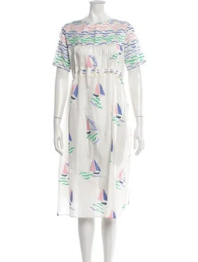 Pre-owned Thierry Colson Silk Midi Length Dress In White