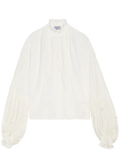 Thierry Colson Slava Embroidered Balloon Sleeve Cotton Shirt In White