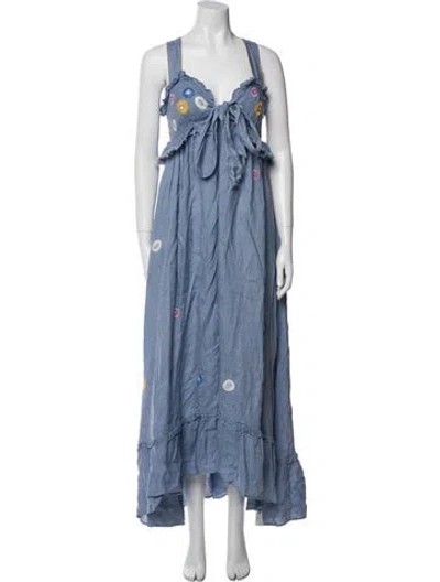 Pre-owned Thierry Colson Square Neckline Long Dress In Blue