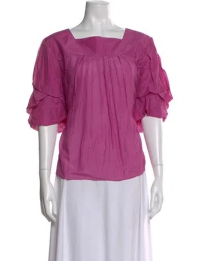 Pre-owned Thierry Colson Square Neckline Short Sleeve Blouse In Pink