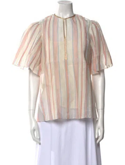 Pre-owned Thierry Colson Striped Crew Neck Blouse W/ Tags In Neutrals