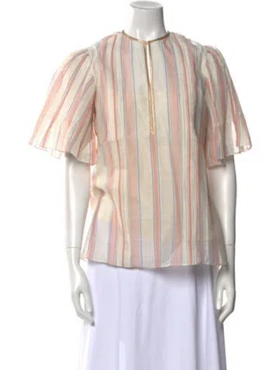Pre-owned Thierry Colson Striped Crew Neck Blouse W/ Tags In Pink