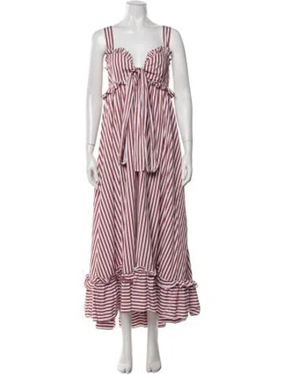 Pre-owned Thierry Colson Striped Long Dress In Brown/white