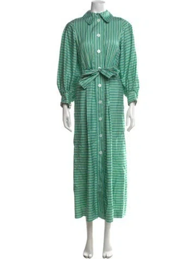 Pre-owned Thierry Colson Striped Long Dress In Green