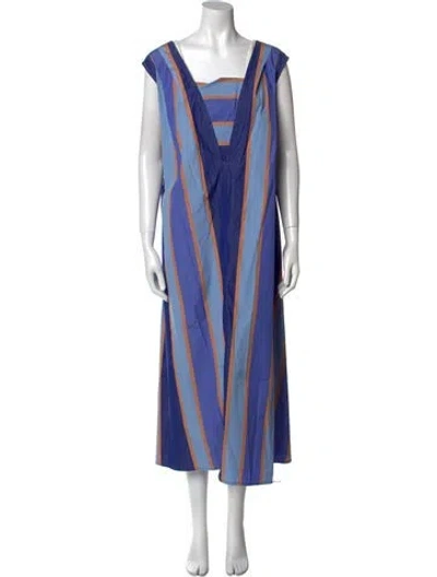 Pre-owned Thierry Colson Striped Long Dress W/ Tags In Blue