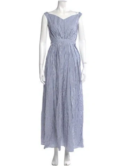 Pre-owned Thierry Colson Striped Long Dress W/ Tags In Blue