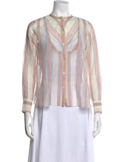Pre-owned Thierry Colson Striped Long Sleeve Blouse In White