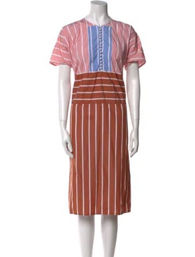 Pre-owned Thierry Colson Striped Midi Length Dress In Pink