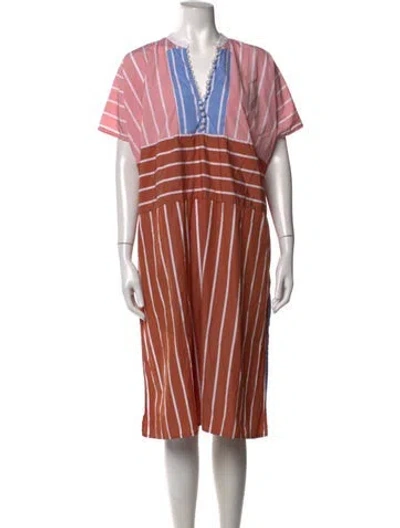 Pre-owned Thierry Colson Striped Midi Length Dress In Pink
