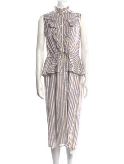 Pre-owned Thierry Colson Striped Midi Length Dress In Purple