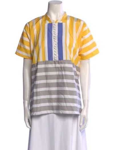 Pre-owned Thierry Colson Striped Mock Neck Blouse In Multi