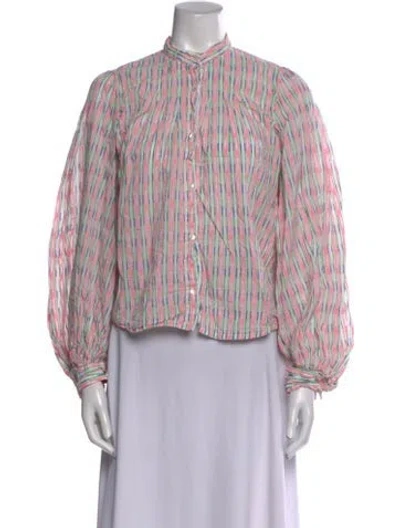 Pre-owned Thierry Colson Striped Mock Neck Button-up Top In Pink