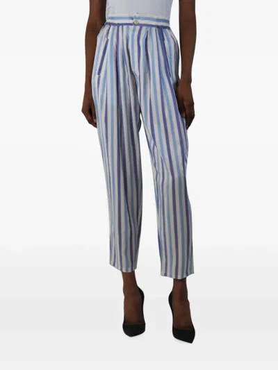 Pre-owned Thierry Colson Striped Pleated Trousers In Blue