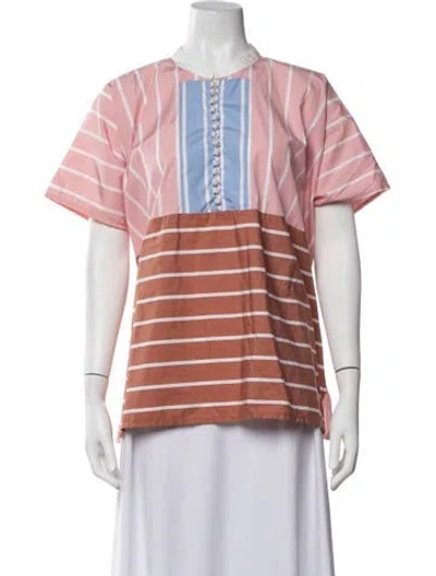 Pre-owned Thierry Colson Striped Short Sleeve Blouse In Multicolor