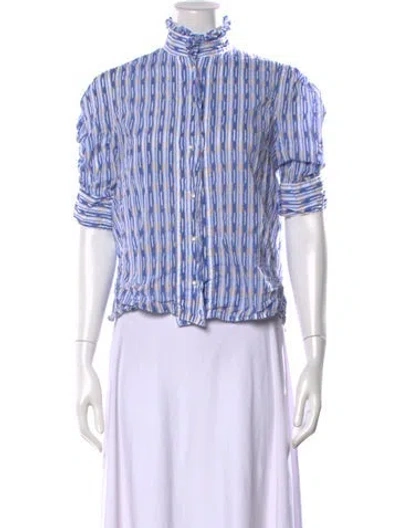 Pre-owned Thierry Colson Striped Short Sleeve Blouse In White
