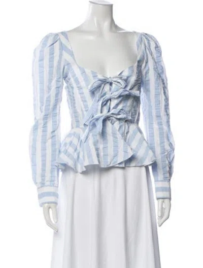 Pre-owned Thierry Colson Striped Square Neckline Blouse In White