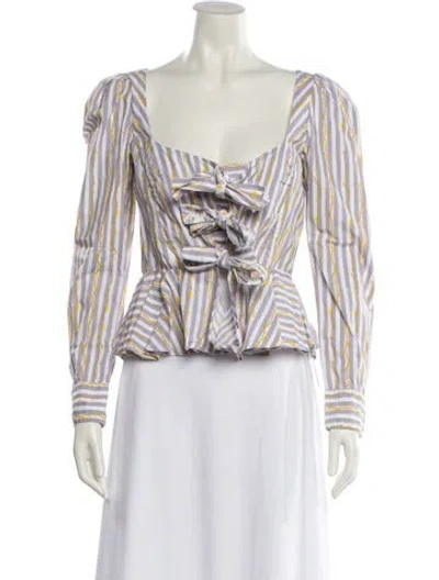 Pre-owned Thierry Colson Striped Square Neckline Crop Top In Gray