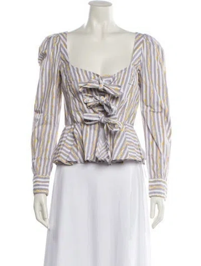 Pre-owned Thierry Colson Striped Square Neckline Crop Top In Gray