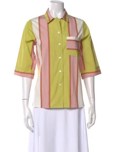 Pre-owned Thierry Colson Striped Three-quarter Sleeve Top In Yellow
