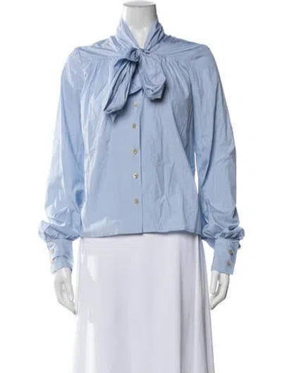 Pre-owned Thierry Colson Striped Tie Neck Blouse In Blue