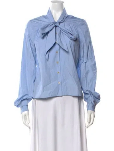 Pre-owned Thierry Colson Striped Tie Neck Blouse In Blue