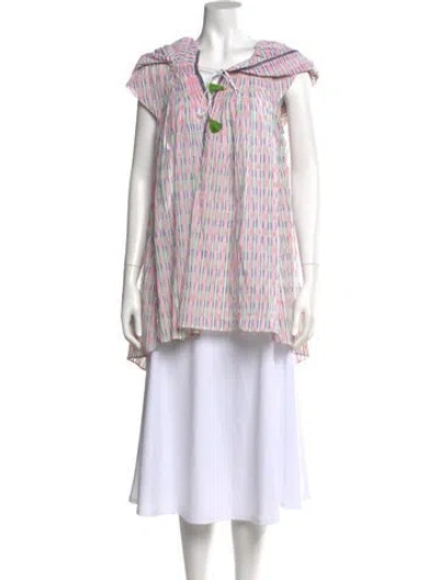 Pre-owned Thierry Colson Striped Tie Neck Top In Pink