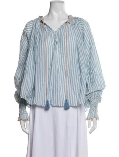 Pre-owned Thierry Colson Striped V-neck Blouse W/ Tags In Blue