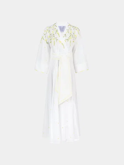 Thierry Colson The Almudena Cotton Long Dress Size: L  Abask Luxury Gift In White