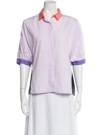 Pre-owned Thierry Colson Three-quarter Sleeve Button-up Top In White