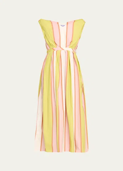 Thierry Colson Valeria Striped Midi Dress In Pink/lemon