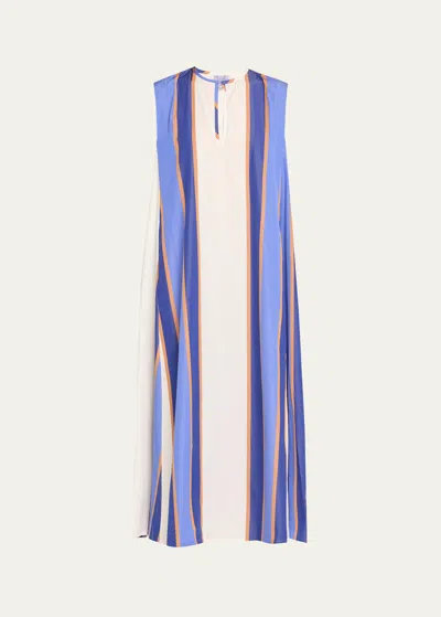 Thierry Colson Valeria Striped Sleeveless Dress In Off White/blue