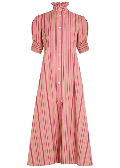 Thierry Colson Venetia Striped Cotton Midi Shirt Dress In Pink